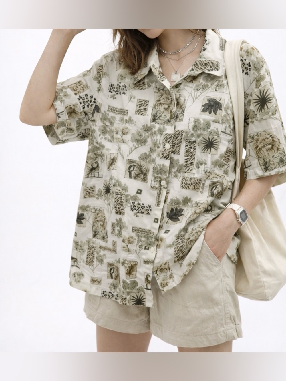 Vintage 90s Cabin Creek Women’s Green Patterned Button Down